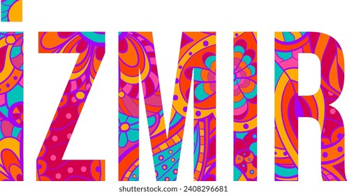 Izmir city text with artistic floral and paisley doodle pattern texture