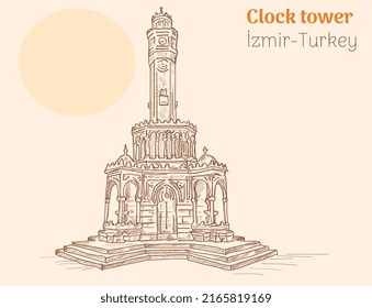 Izmir Clock Tower Hand Drawing Vector Illustration