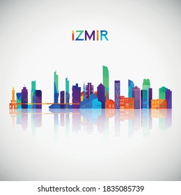 Izmir skyline silhouette in colorful geometric style. Symbol for your design. Vector illustration.
