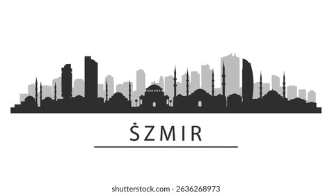 Izmir Skyline Silhouette with Turkey Cityscape.