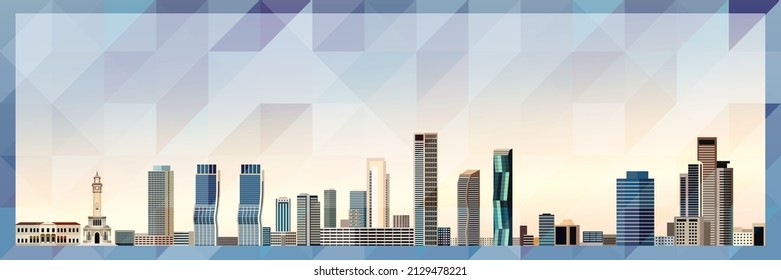 Izmir-Skyline-Vektorgrafik-buntes Poster auf schönem dreieckigem Hintergrund