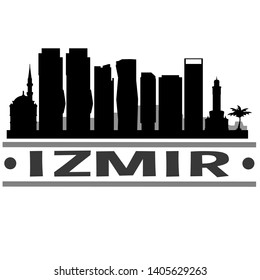 Izmir Turkey. City Skyline. Silhouette City. Design Vector. Famous Monuments.