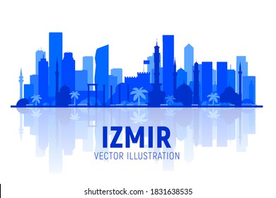 Izmir (Turkey) city skyline silhouette vector at white background. Flat vector illustration. Business travel and tourism concept with modern buildings. Image for banner or web site.