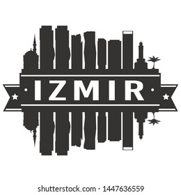 Izmir Turkey. Skyline Silhouette City. Cityscape Design Vector. Famous Monuments Tourism.
