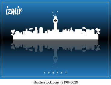 Izmir, Turkey skyline silhouette vector design on parliament blue background.
