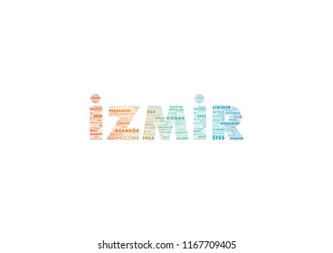 IZMIR word cloud concept made with point of interests in Izmir. Gradient Color