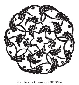 Iznik style penc or pentagram design, traditional Turkish ornament with stylized flourishes, circle design element
