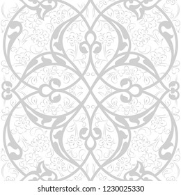 Iznik tile seamless pattern design, classical Ottoman Turkish style floral decoration, repeating background with stylized flowers and twirl rumi lines