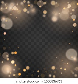 Izolated bright bokeh effect on a transparent background. Blurred light frame. Vector holiday design