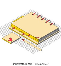 Izometric notebook with pen and stickers