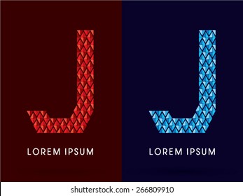 J ,Abstract font, concept hot and cool, fire and ice, graphic, vector.