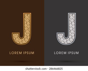J, Abstract Font, Text, Typography, concept  luxury gold and silver pattern, graphic vector