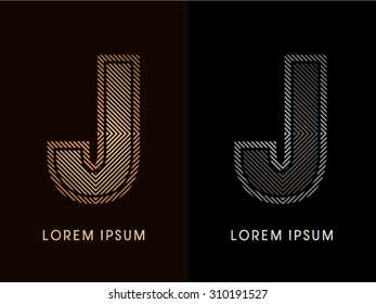 J ,abstract luxury font, Designed using gold and black line square, geometric shape, graphic vector. 