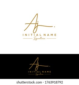 Una J AJ Escritura manuscrita inicial y logotipo de la firma.
