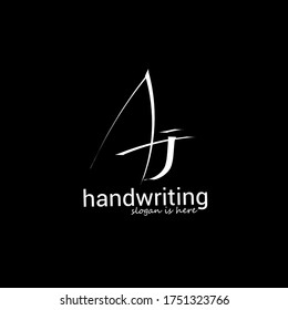 Eine j Aj erste Handschrift Logo Vorlage Vektor. isolierter schwarzer Hintergrund