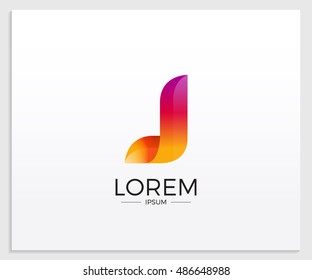 J Alphabet letter logo. Abstract Glossy Colorful logotype vector design template in white background