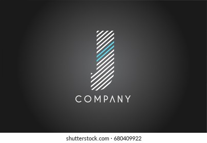J alphabet letter logo white black blue stripes line blue vector creative company icon design template modern