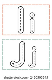 I J Alphabet Tracing Cards Worksheet in Pastel Colors Illustrative