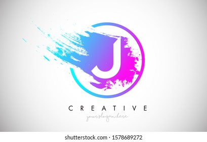 J Artistic Brush Letter Logo Design in Purple Blue Colors Vector Illustration.