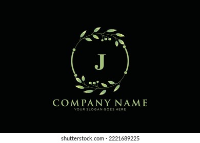 J Beauty vector initial logo, floral letters with flowers leaves and splatters isolated on white background. Vector illustration for wedding, greeting cards, invitations template design