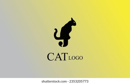 Diseño creativo de gatos negros J, logotipo mínimo con fondo gris amarillo.