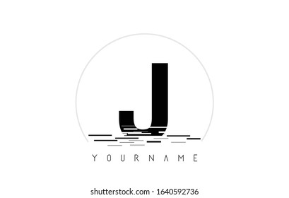 J Black Letter Logo Design with Circular Shape and Water Effect Vector Illustration