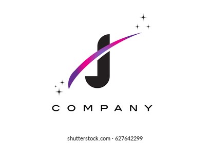 J Black Letter Logo Design with Purple Magenta Swoosh and Stars.