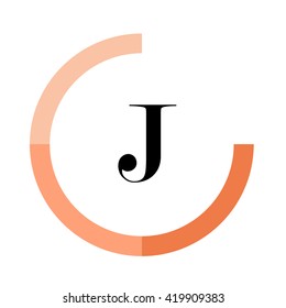 J black letter , modern type of font , tree orange colors , simply alphabet like design identity