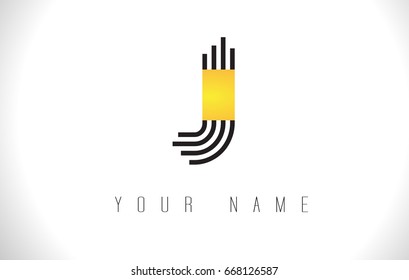 J Black Lines Letter Logo. Creative Line Letters Design Vector Template.