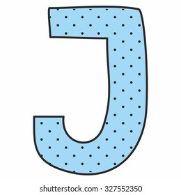 J blue vector alphabet letter with polka dots isolated on white background