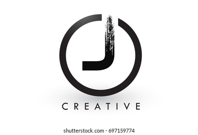 J Brush Letter Logo Design with Black Circle. Creative Brushed Letters Icon Logo.