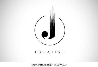 J Brush Stroke Letter Logo Design. Black Paint Logo Leters Icon with Elegant Circle Vector Design.