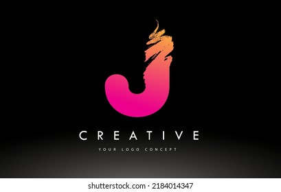 J Brushed Letter Logo. Purple Pink Brush Letters design with Artistic Brush stroke design.