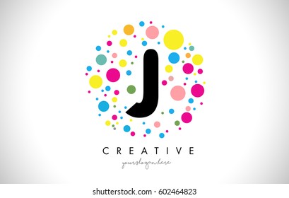 J Bubble Dots Letter Logo Design with Rainbow Creative Colorful Bubbles.