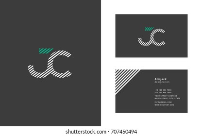 J C joint logo design vector with business card vector