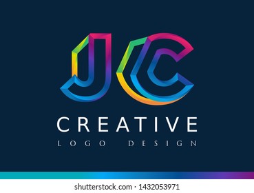 J C Logo. JC Letter Design Vector with Magenta blue and green yellow color.