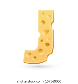 J cheese letter. Symbol isolated on white. Vector design element