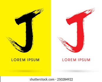  J ,Fuente de brocha china , diseñada usando la escritura a mano de pincel rojo y negro, logotipo, símbolo, icono, gráfico, vector.