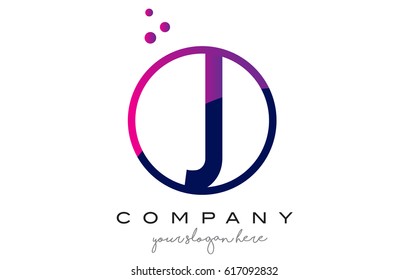 J Circle Letter Logo Design with Purple Magenta Dots Bubbles Vector Illustration