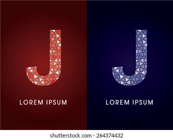 J ,Colorful font, concept mosaic pattern, graphic, vector.