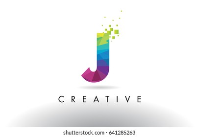 J Colorful Letter Design with Creative Origami Triangles Rainbow Vector.