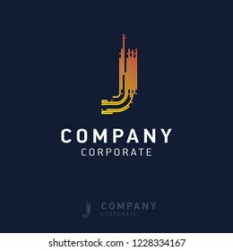 J company logo design with visiting card vector