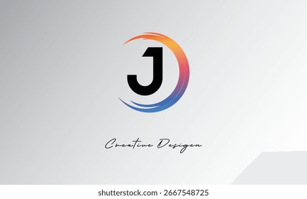 J Creative Letter Logo with Gradient Circle Swirl