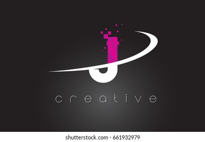 J Creative Letters Design. White Pink Letter Vector Illustration.