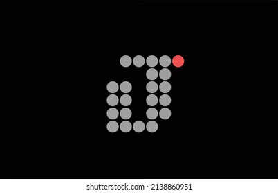 J dotted red grey alphabet letter logo icon design. Creative template for business and company with dot