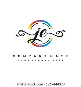 J E Initial handwriting logo vector