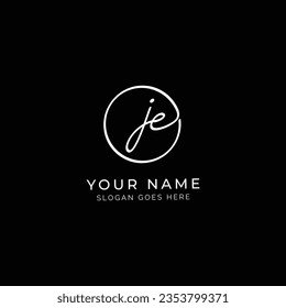 J, E, JE Initial letter handwritten and signature vector logo. Business template in round shape line art