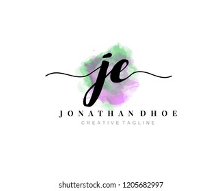 J E JE Initial watercolor logo on white background. Logo template vector