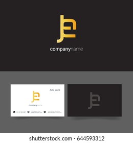 J E joint letter logo vector with business card template