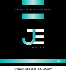 J E  joint letter logo design vector with perfume packaging template